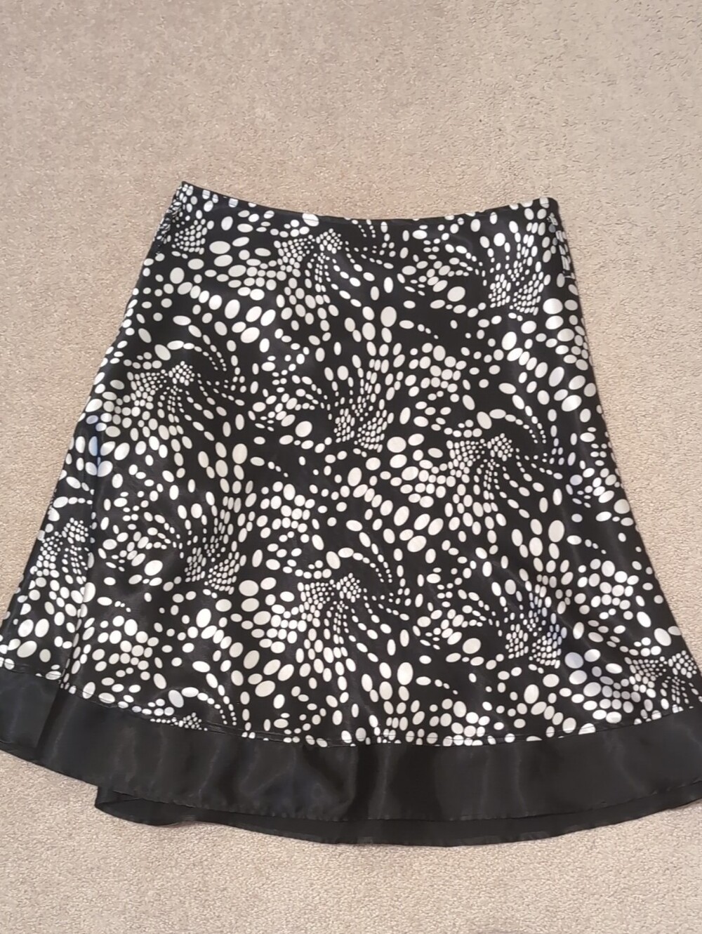 RW&CO. Black and White Swirl Dot A-Line Skirt with Satin Trim